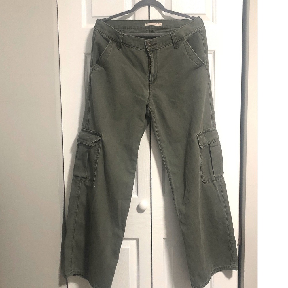 Levis Womens Utility Superflow Canvas Pants Olive Green Wide Leg Workwear Sz 30